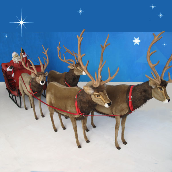 LifeSized Santa Sleigh & Four Reindeer 65"