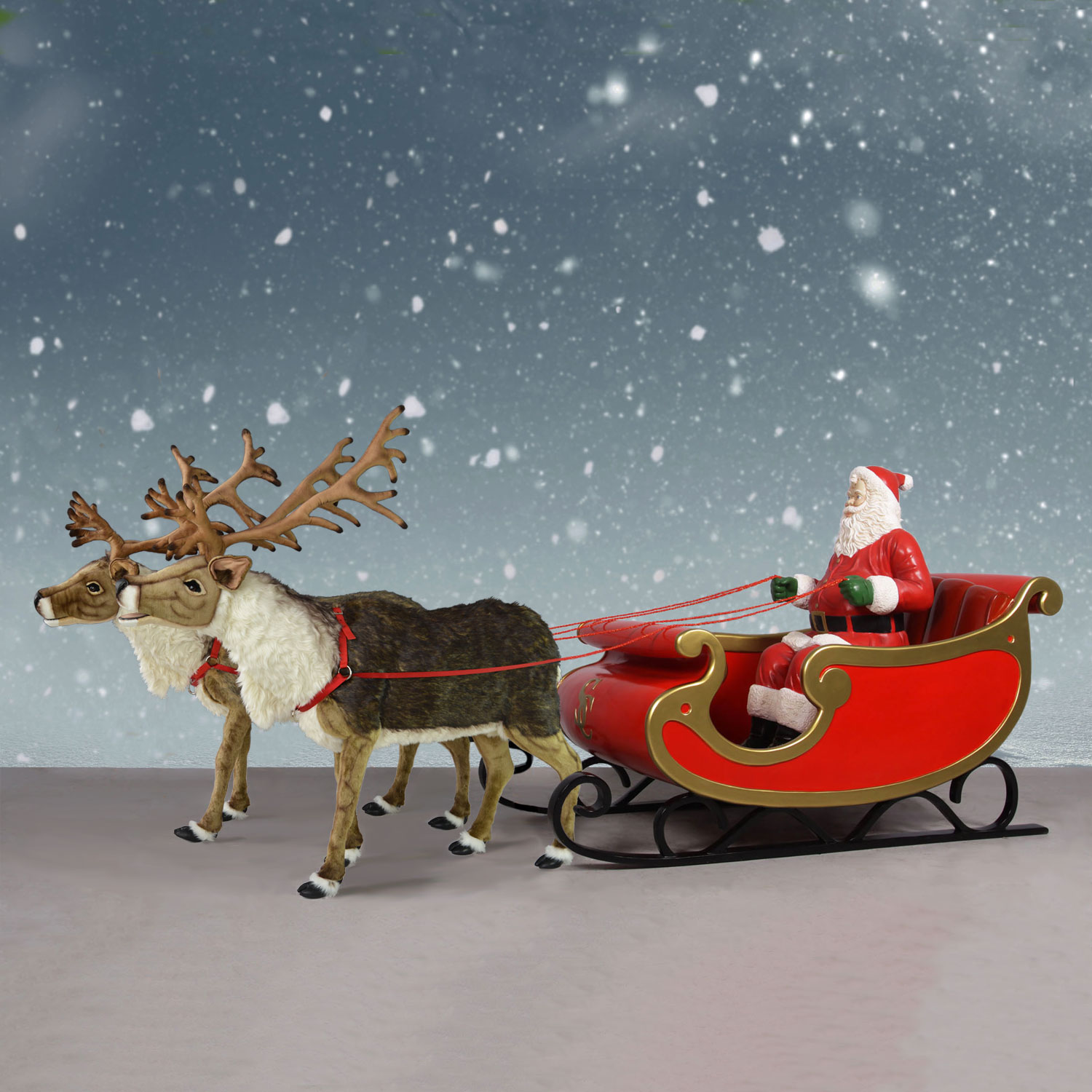 Nordic Reindeer with Santa Sleigh - 150" Santa Display