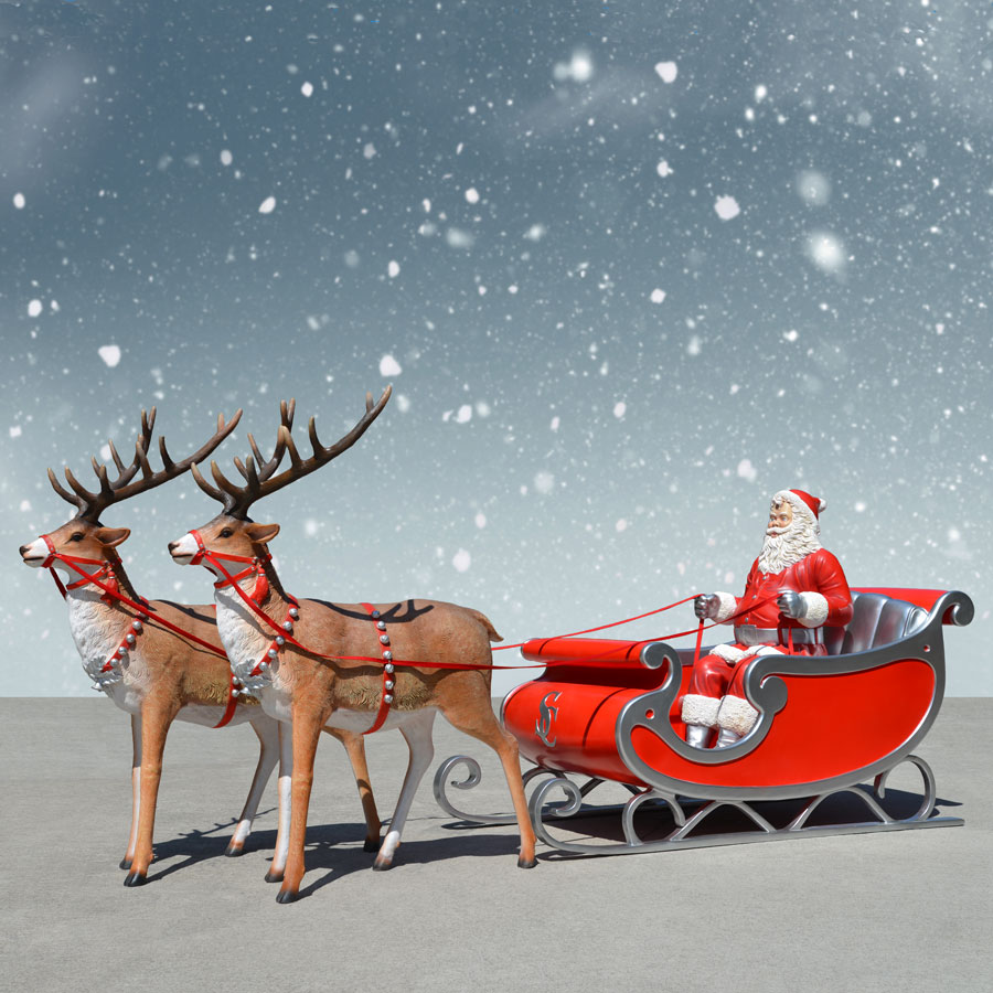 Deluxe two-seater Sleigh, Santa & Reindeer Décor Set Display 132 In