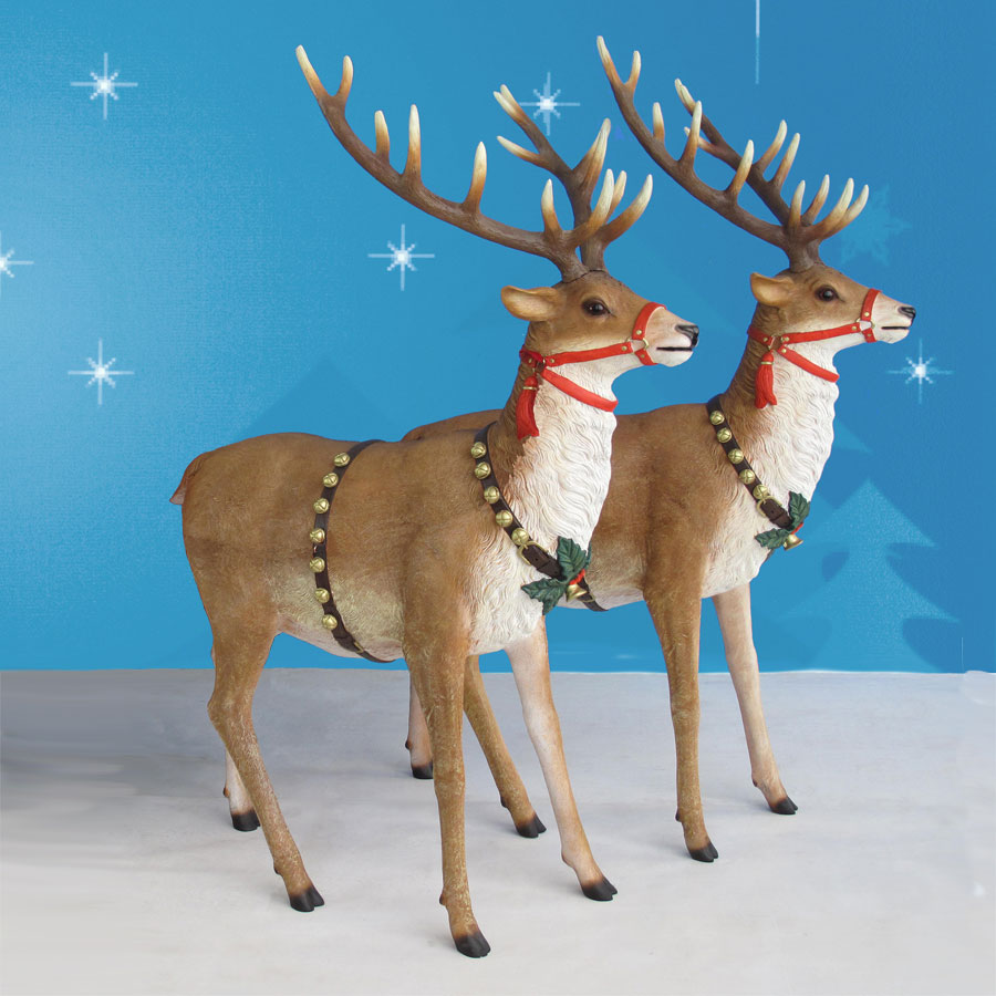66.5in. High Outdoor Sleigh Reindeer Pair Set of Two