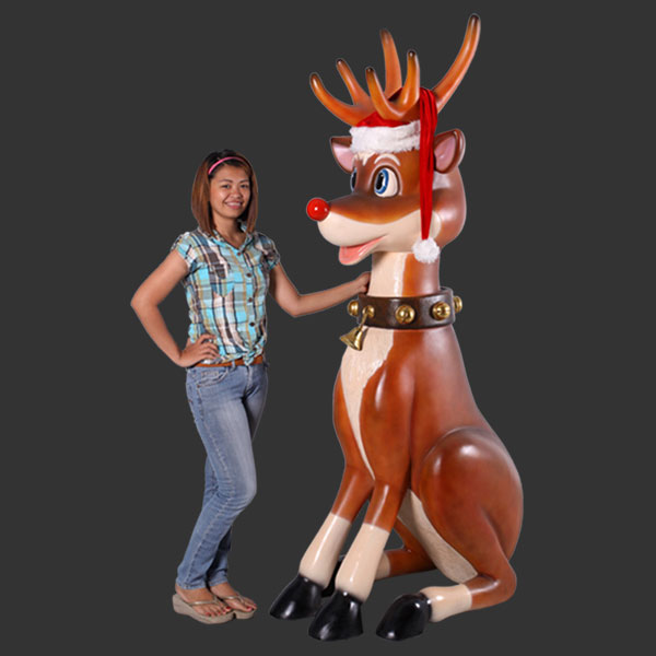 Life Size Reindeer with Santa Hat