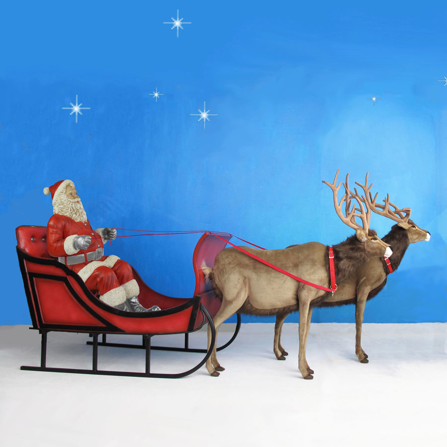 Santa Sleigh Plush Reindeer