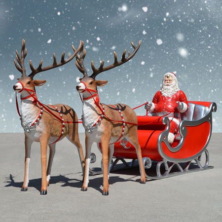 Jumbo Sleigh Santa Reindeer Décor, Outdoor Santa Sleigh And Reindeer Set