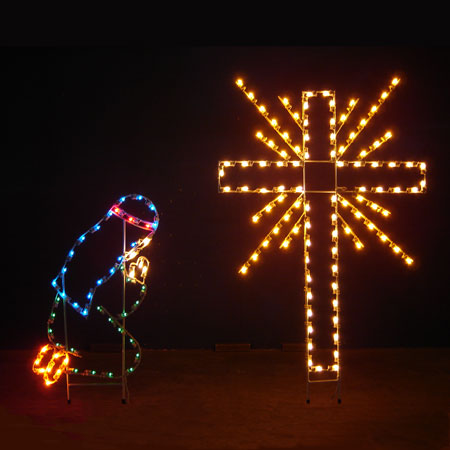 Lighted Shepherd Boy and Cross