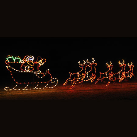 Animated Santa Sleigh And 5 Reindeer C7, Outdoor Santa Sleigh And Reindeer Lights